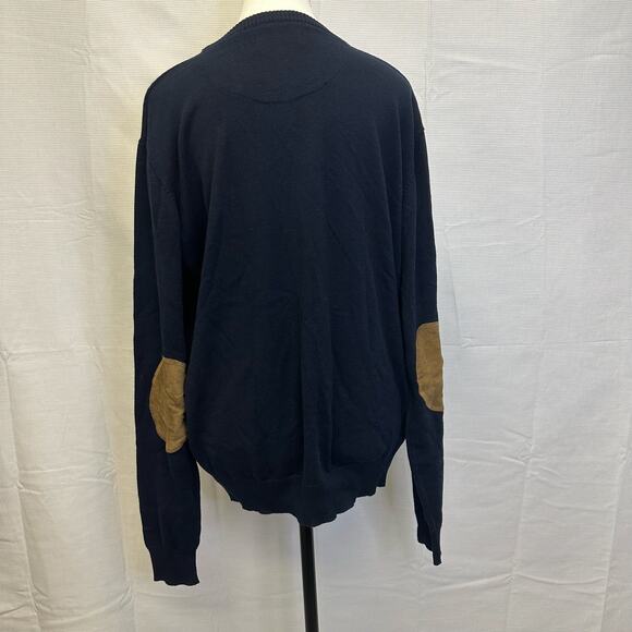 Mott & Grand XL Navy Sweater with Tan Elbow Patches | Men’s Knit Pullover - Picture 3 of 7